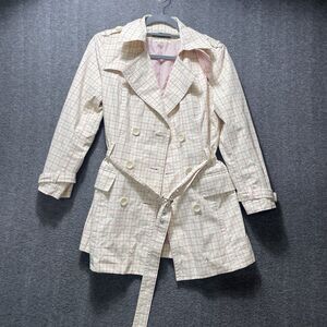 Express Tan Pink Plaid Trench Coat Cotton Spring Small Light Academia Kawaii